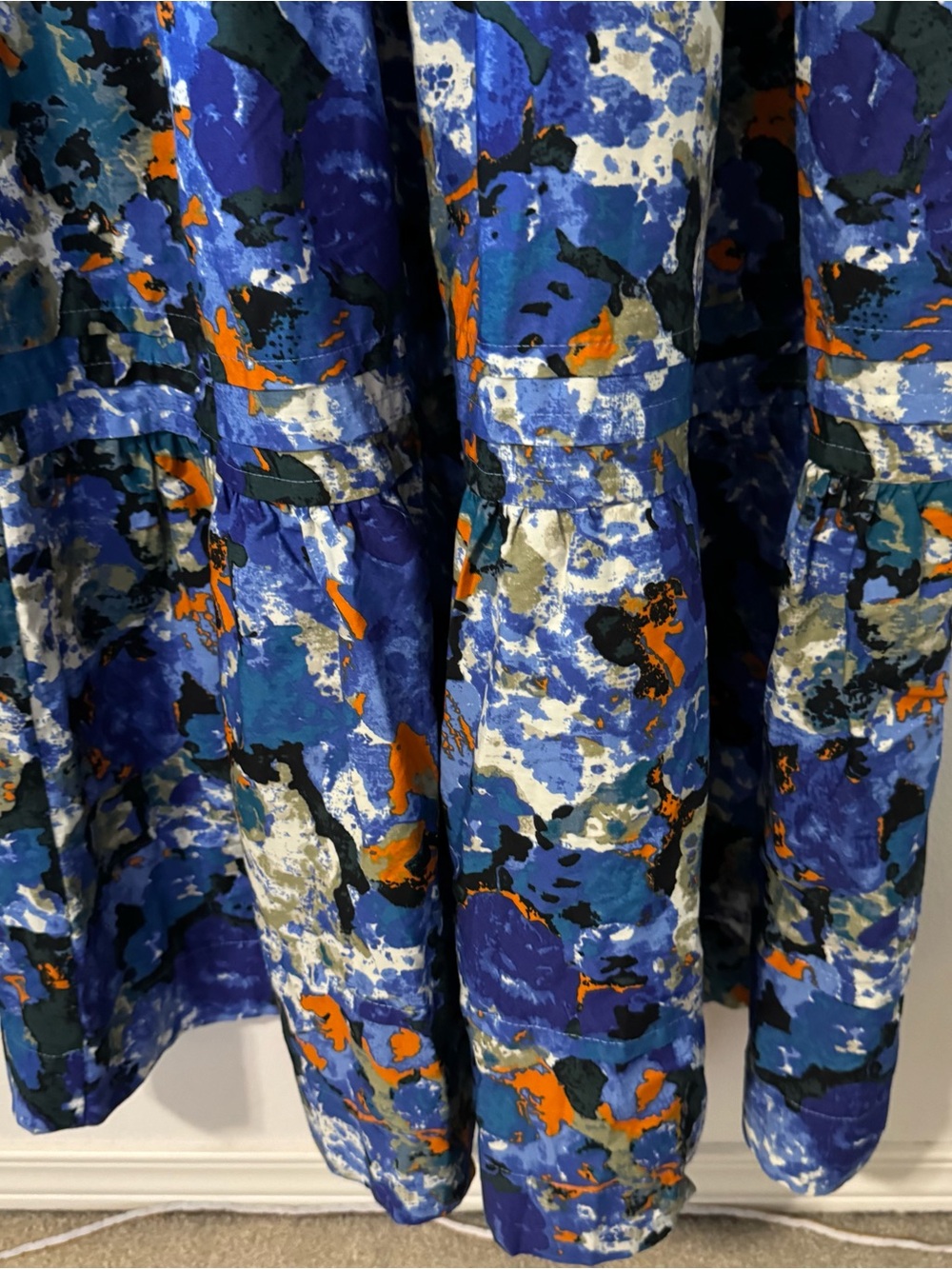 Anthropologie The Somerset Maxi Dress Blue Floral Abstract Short Sleeve Tier-XS - Picture 6 of 10